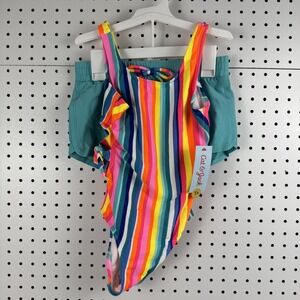 Girls Rainbow Striped Cutout Swimsuit Set Cat & Jack Sz 8 NWT Summer